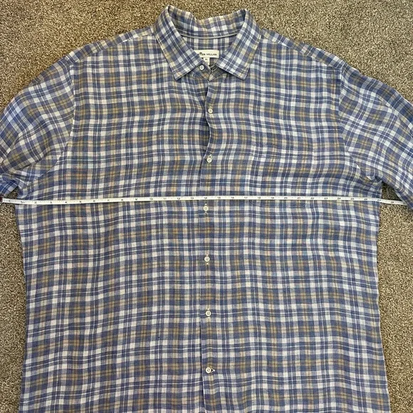 Peter Millar Seaside Commons Plaid Linen Long Sleeve Blue Men’s Shirt XL - Picture 11 of 12